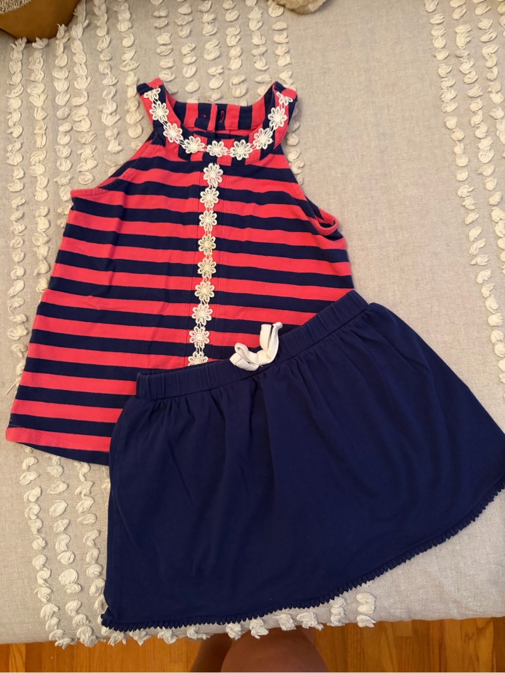 J. Khaki Coral and Navy Striped Tank with Navy Skirt Set